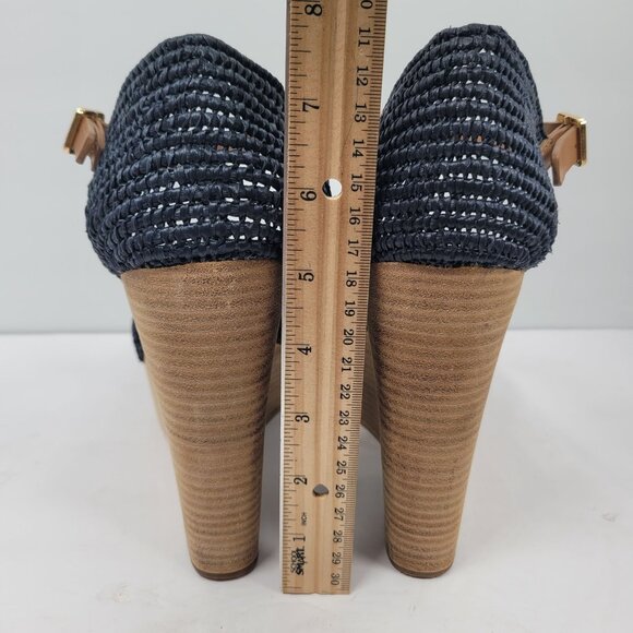 Tory Burch Carina Women's Navy Blue Straw Wedge Sandals 21138607 US Size 11M - Picture 8 of 10
